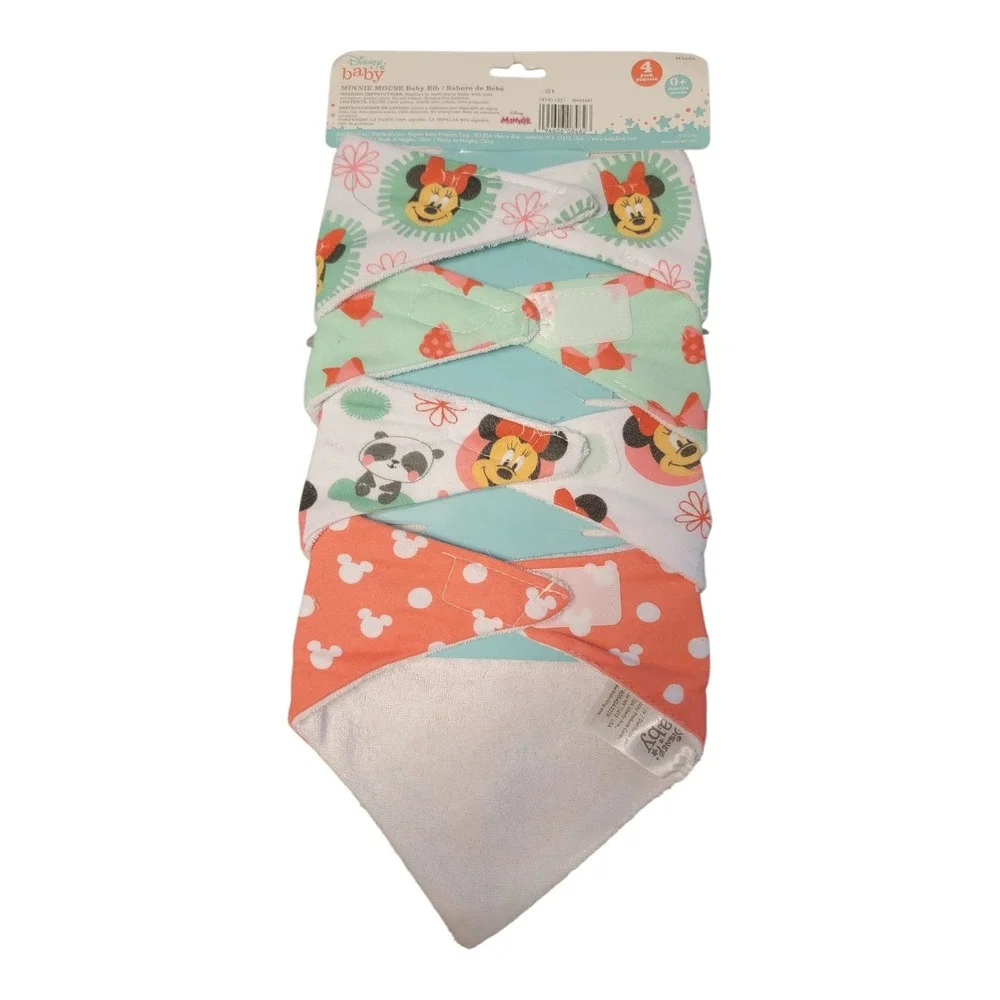 Disney Baby Minnie‎ Mouse Bibs 4 Pack 0 Plus Months Adjustable Neckline